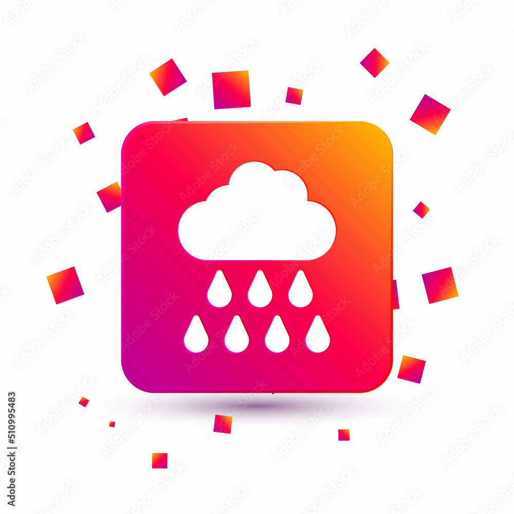 White Cloud with rain icon isolated on white background. Rain cloud precipitation with rain drops. S