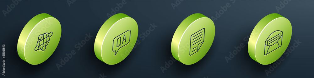 Set Isometric line Global technology, Question and Answer, File document and Mail e-mail icon. Vecto