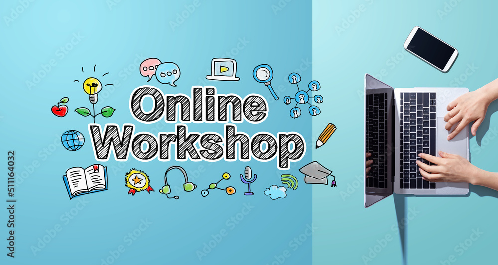 Online workshop with person working with a laptop