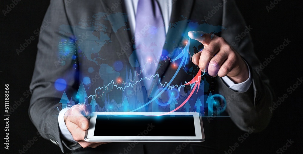 Investment technology, financial, return on investment. Increasing arrow, the exponential curve of p