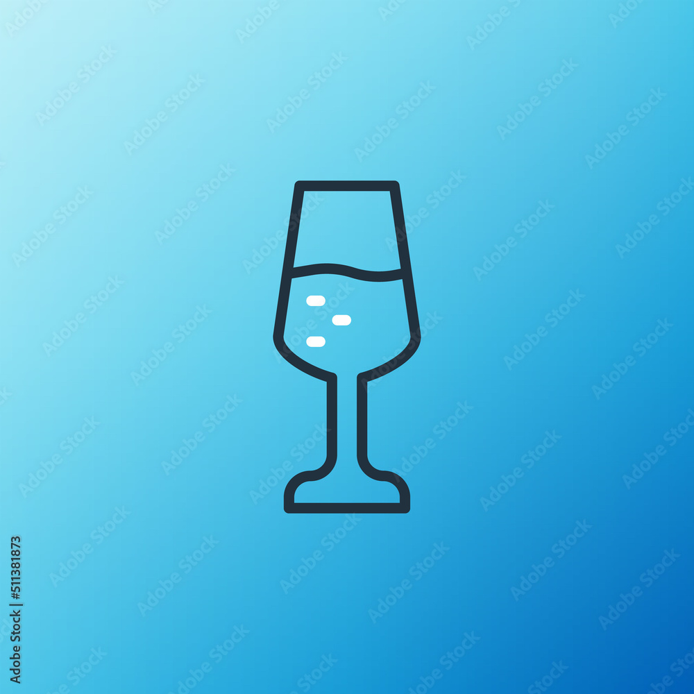 Line Glass of champagne icon isolated on blue background. Happy Valentines day. Colorful outline con