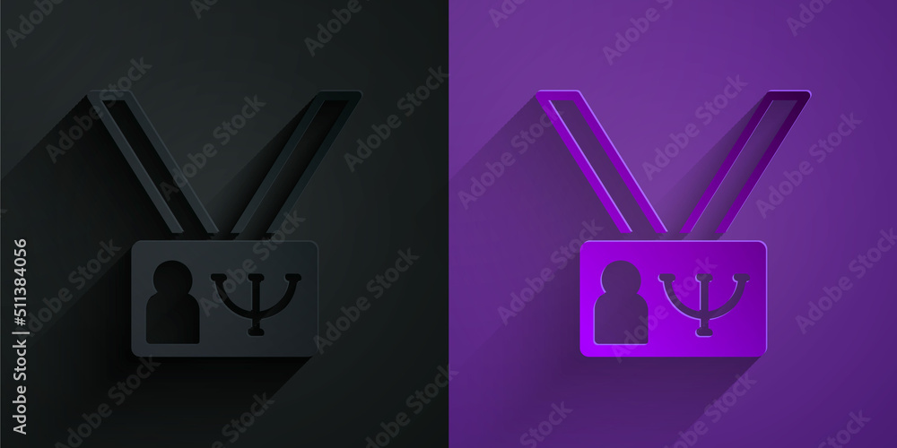 Paper cut Psychology icon isolated on black on purple background. Psi symbol. Mental health concept,