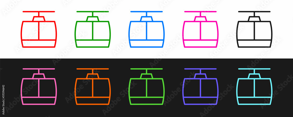 设置线路缆车图标隔离在黑白背景上。漏斗标志。矢量