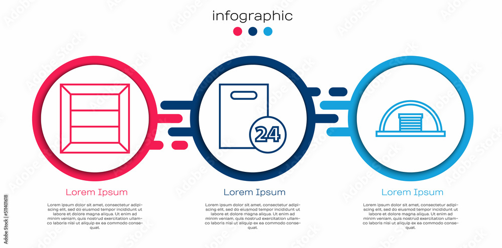 设置线木箱，与纸板箱和机库一起交付。商业信息图模板。矢量