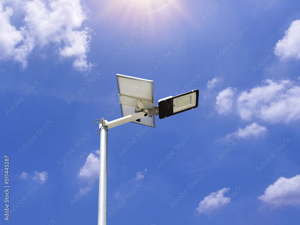 Photovoltaic spotlights use solar energy. pure energy concept