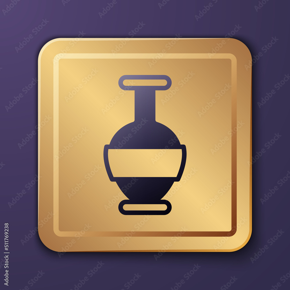 Purple Ancient amphorae icon isolated on purple background. Gold square button. Vector