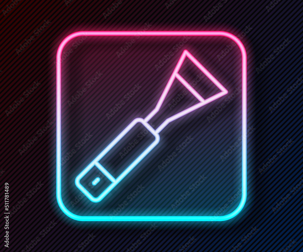 Glowing neon line Paint brush icon isolated on black background. For the artist or for archaeologist