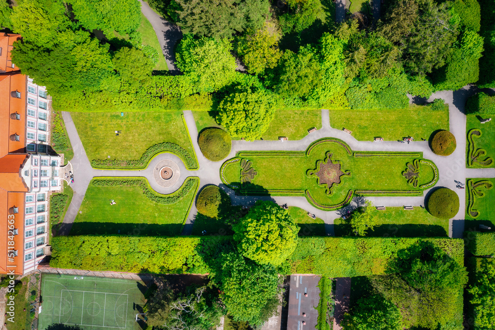 Aerial landscape in the public park of Gdansk Oliwa, Poland