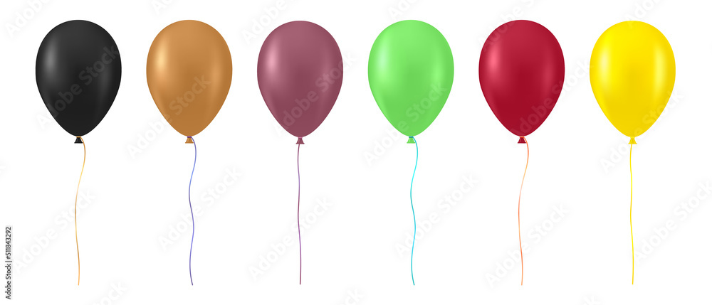 Balloons for holiday decorations. 3D Vector illustration in realistic style. Helium balloons with di