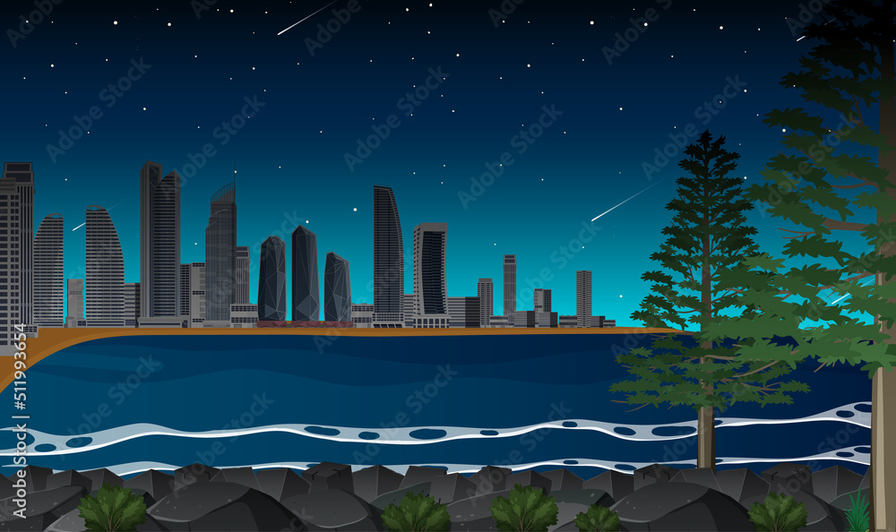 Beach city at night background