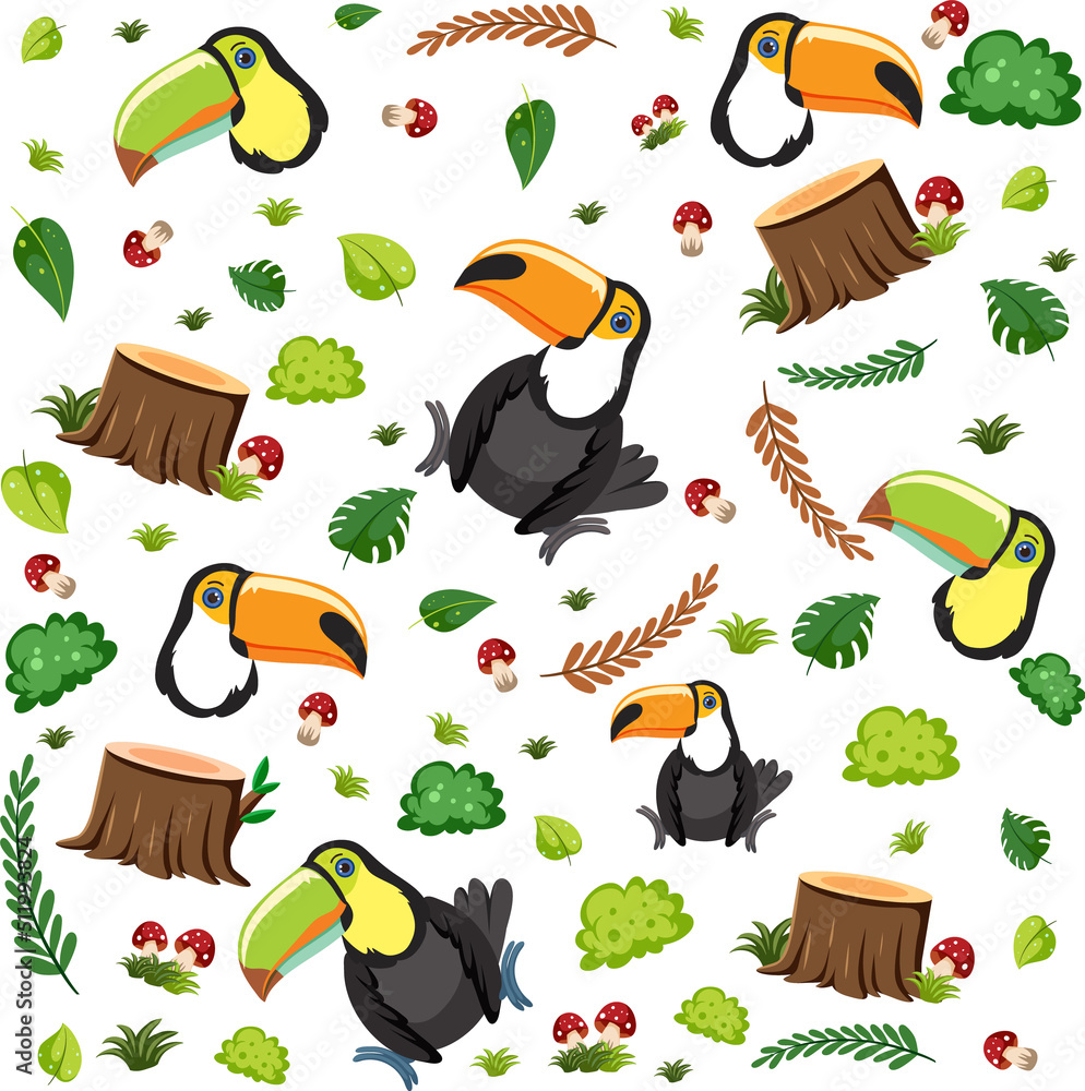 Cute toucan bird seamless pattern