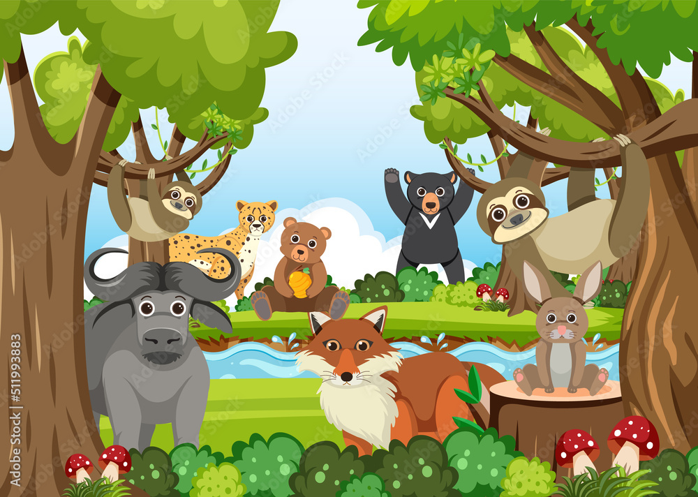 Cute wild animals in the forest