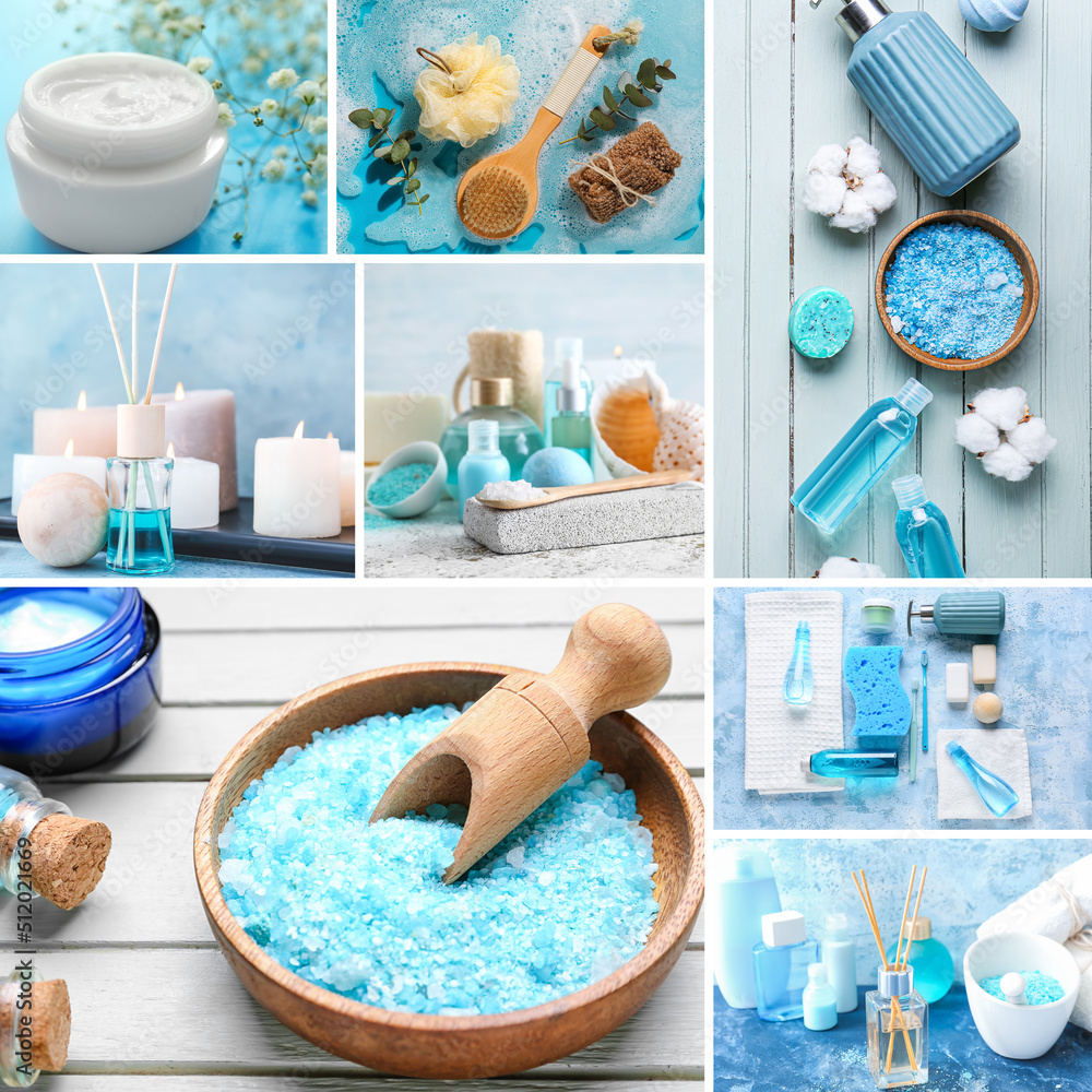 Beautiful spa collage in blue colors