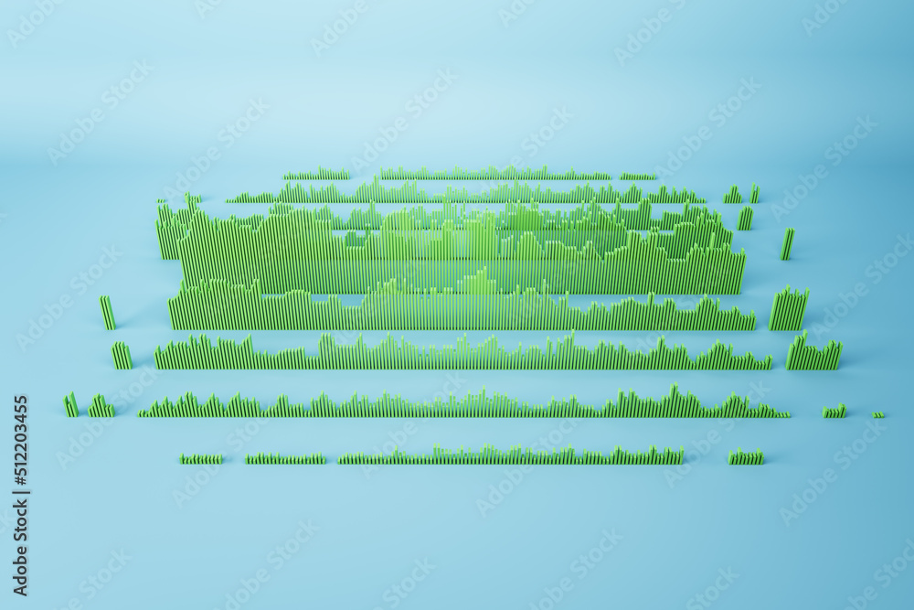 Abstract green business chart and graph on blue background. Finance, report and banking concept. 3D 