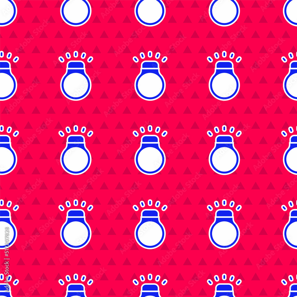 Blue Diamond ring icon isolated seamless pattern on red background. Vector