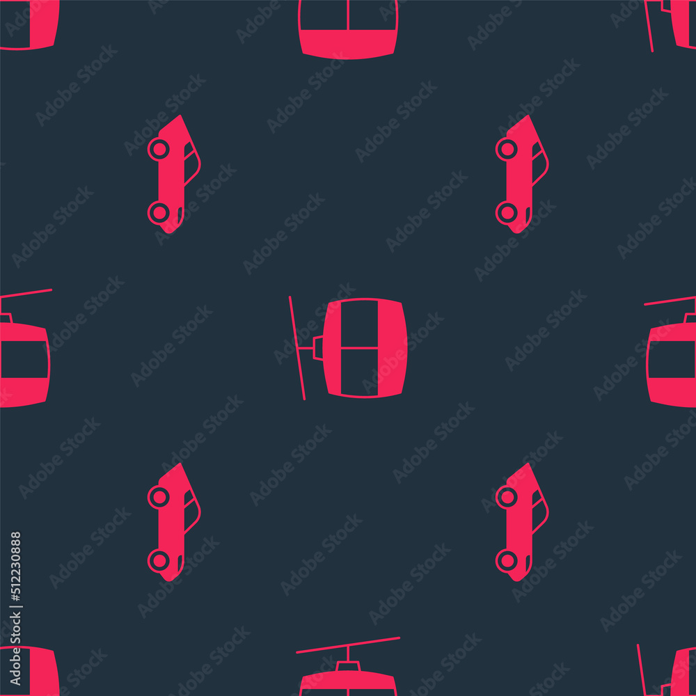 Set Car and Cable car on seamless pattern. Vector