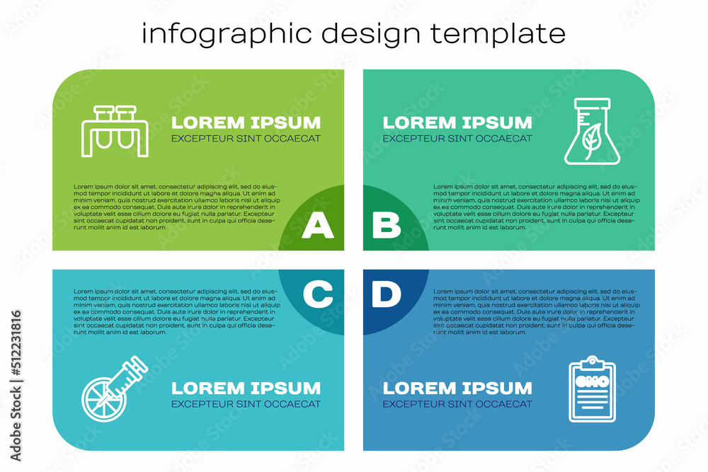 Set line Genetically modified orange, Test tube and flask, GMO and . Business infographic template. 