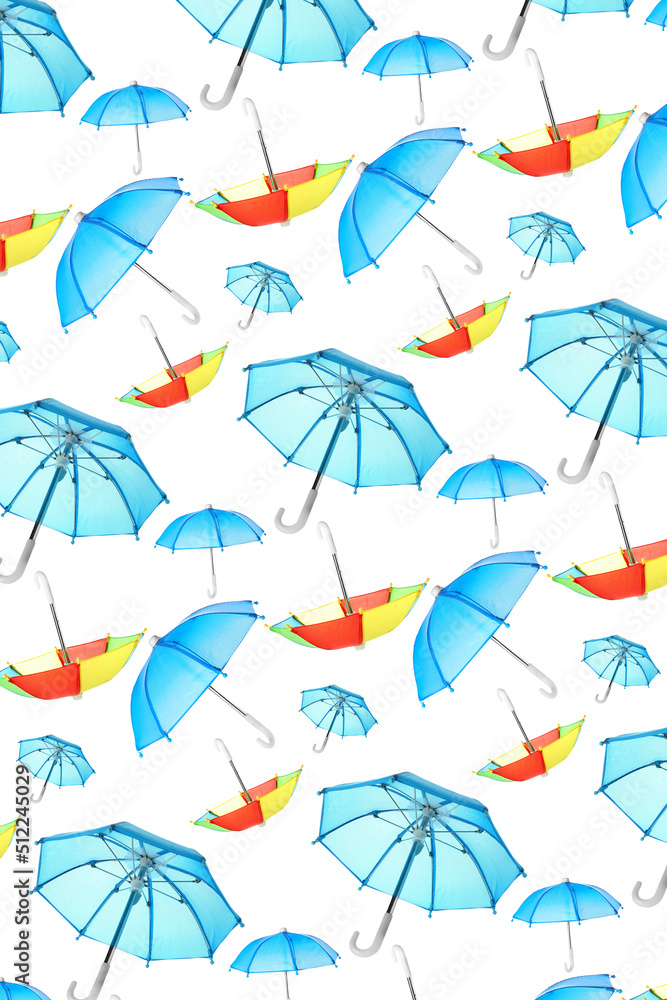 Many umbrellas on white background. Pattern for design