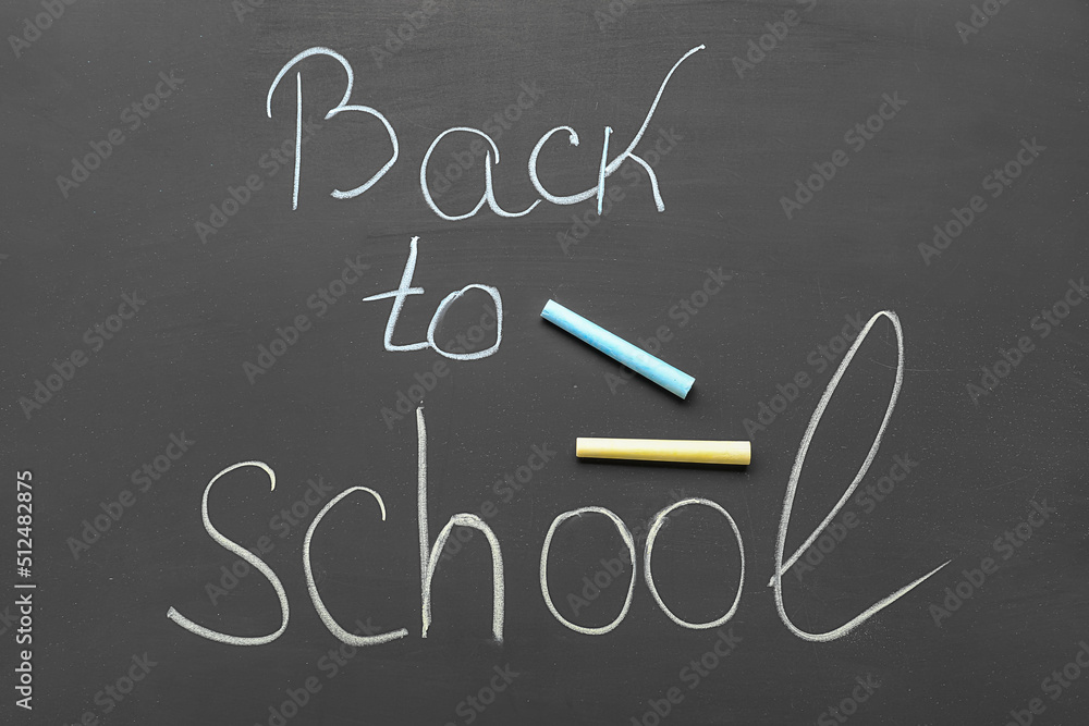 Text BACK TO SCHOOL with chalks on blackboard