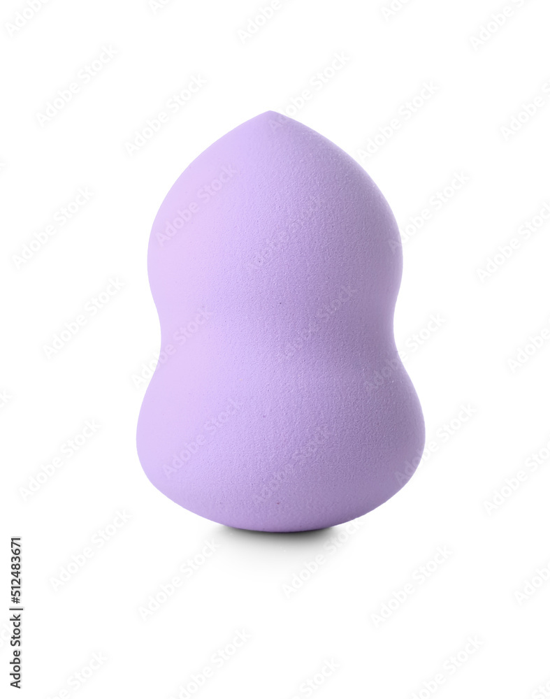 Lilac makeup sponge on white background