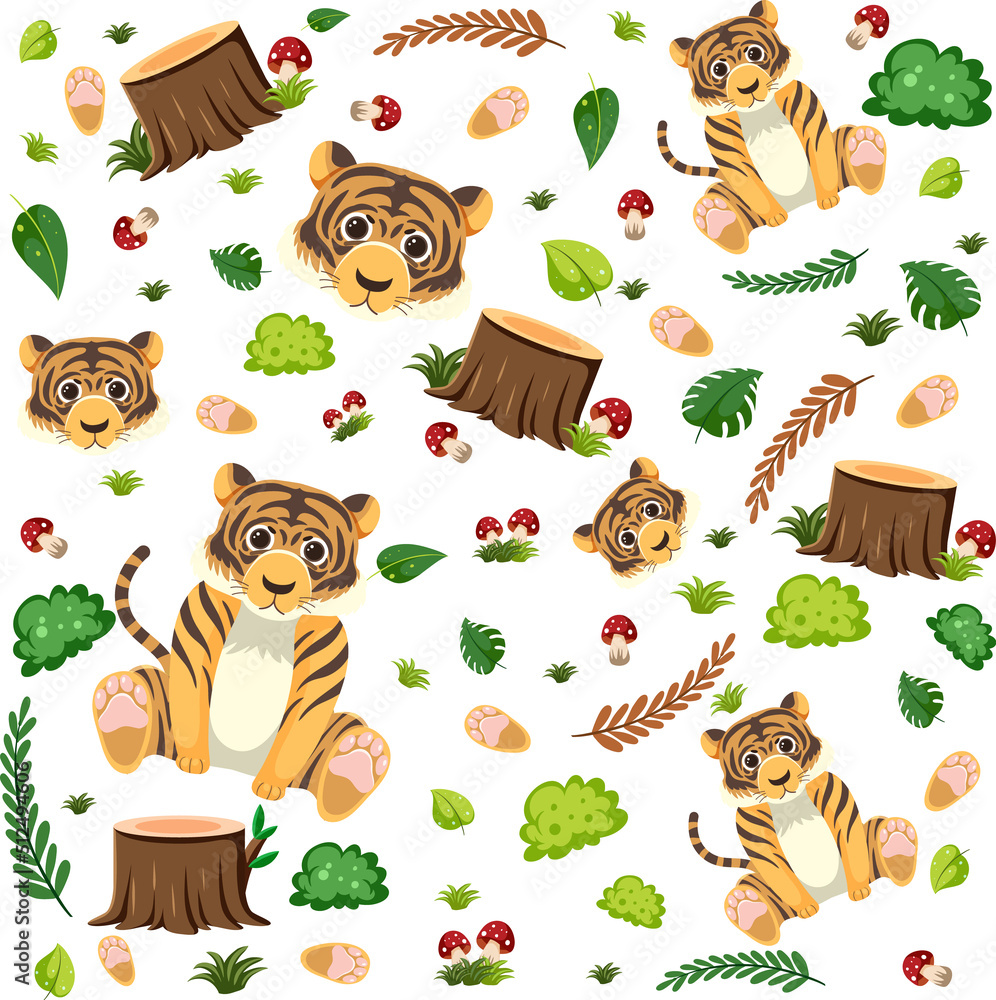 Tiger cute animal seamless pattern