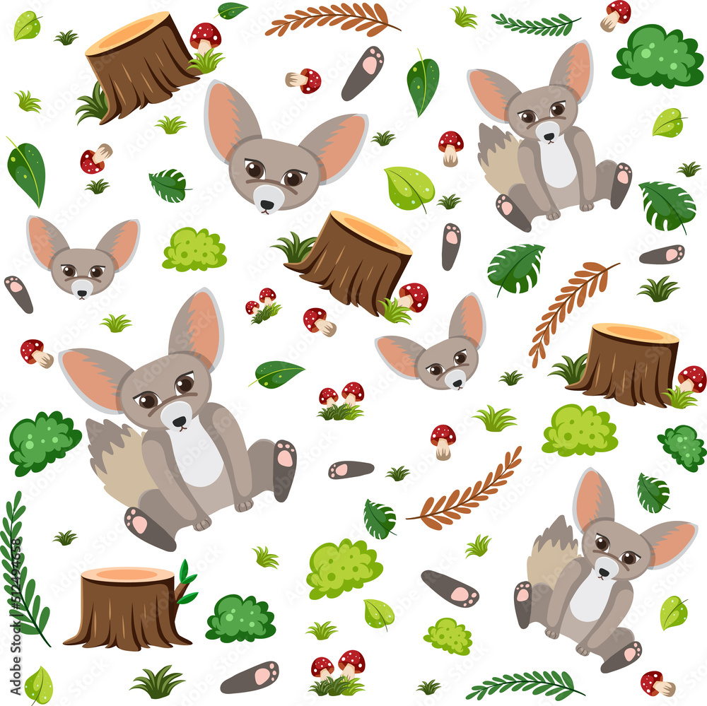 Fennec fox cute animal seamless pattern