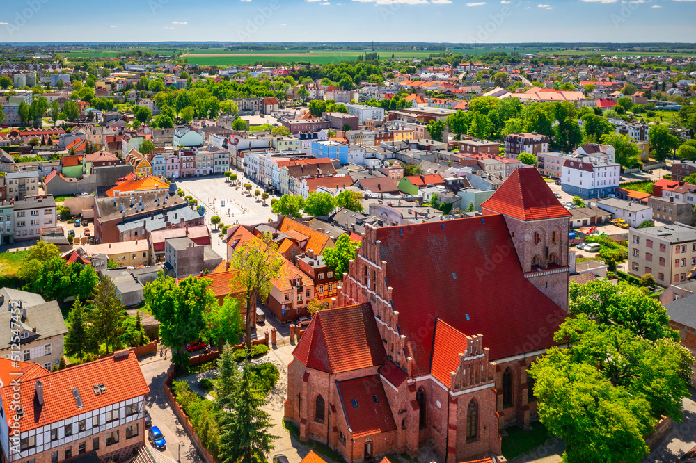 Architecture of the market square of Puck town at summer, Poland