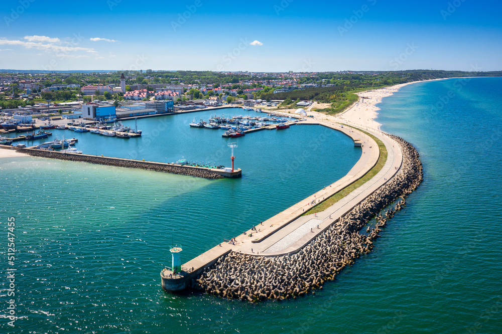 Aerial landscape of the harbor in Wladyslawowo by the Baltic Sea at summer. Poland.