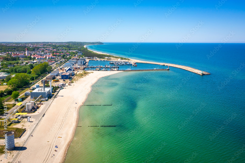 Aerial landscape of the beach in Wladyslawowo by the Baltic Sea at summer. Poland.