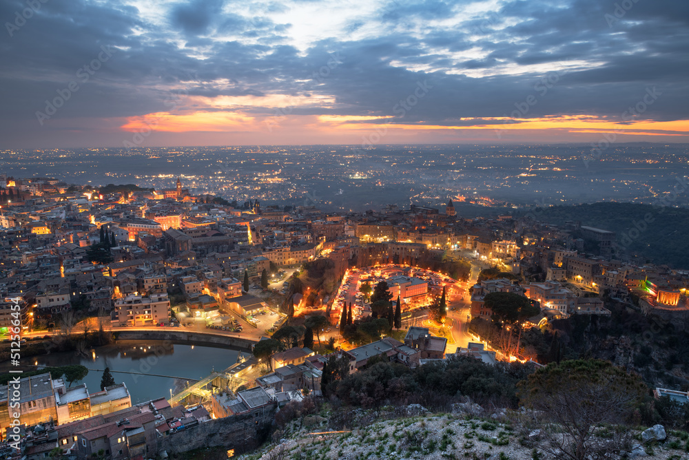 Tivoli, Italy Town Skyline at Dusk