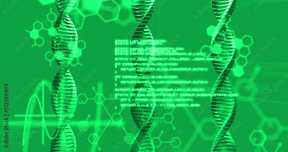 绿色背景下的dna链图像和数据处理