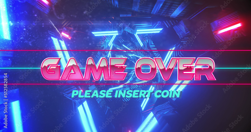 Image of game over text over moving digital tunnel