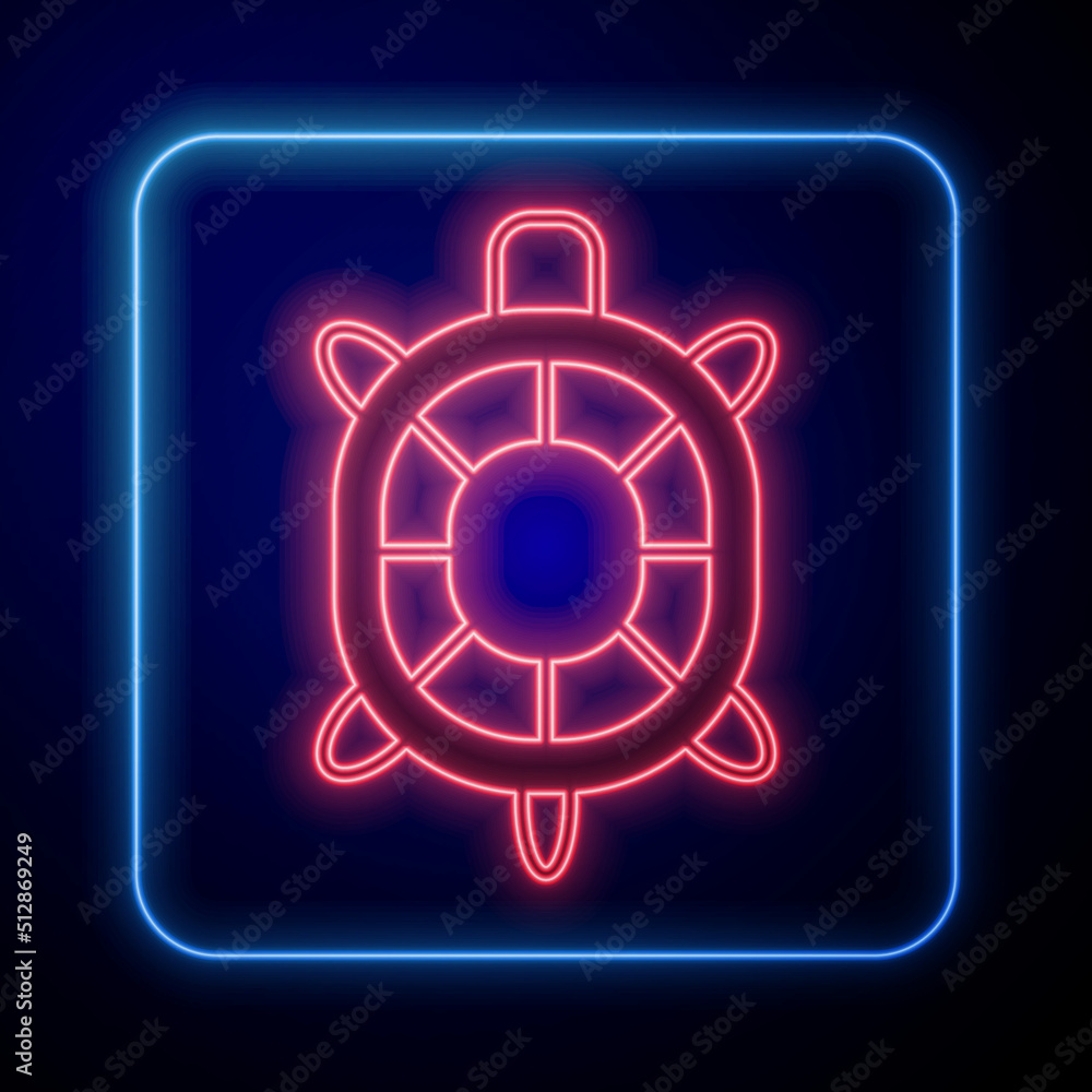 Glowing neon Turtle icon isolated on black background. Vector