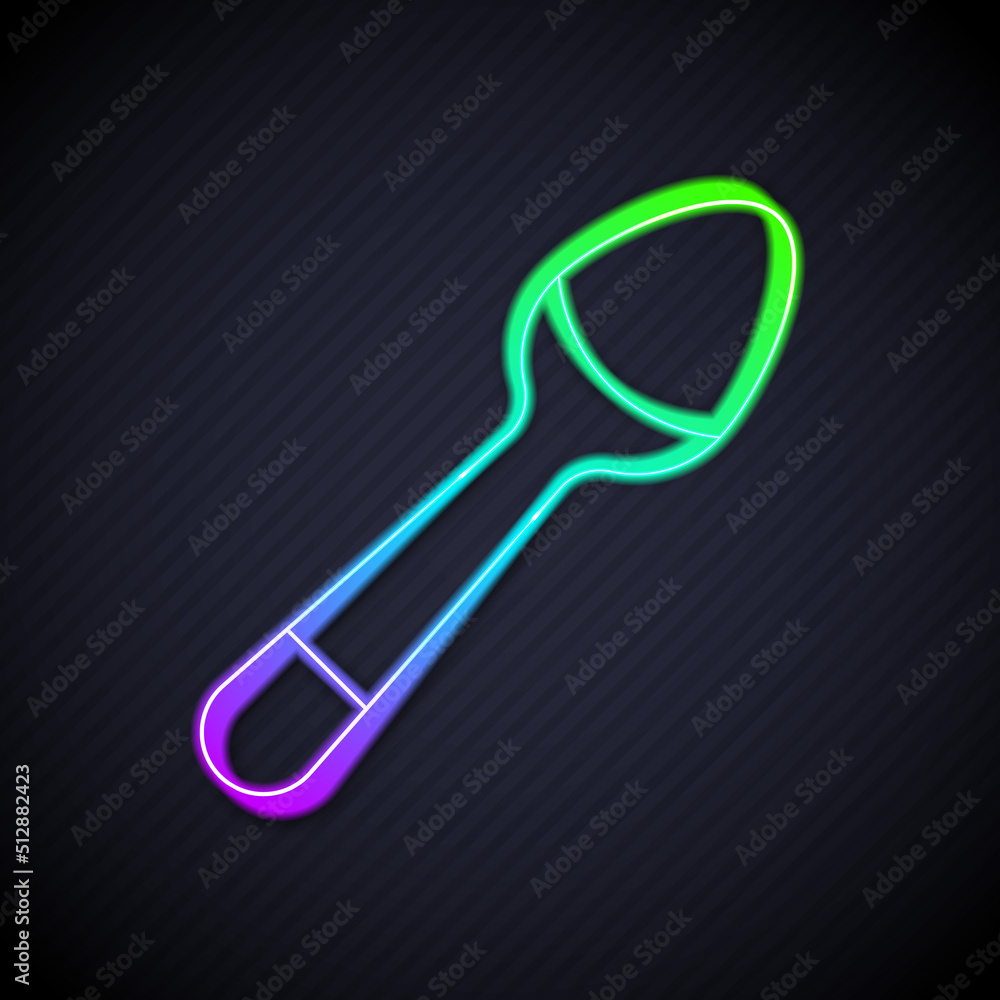 Glowing neon line Teaspoon icon isolated on black background. Cooking utensil. Cutlery sign. Vector