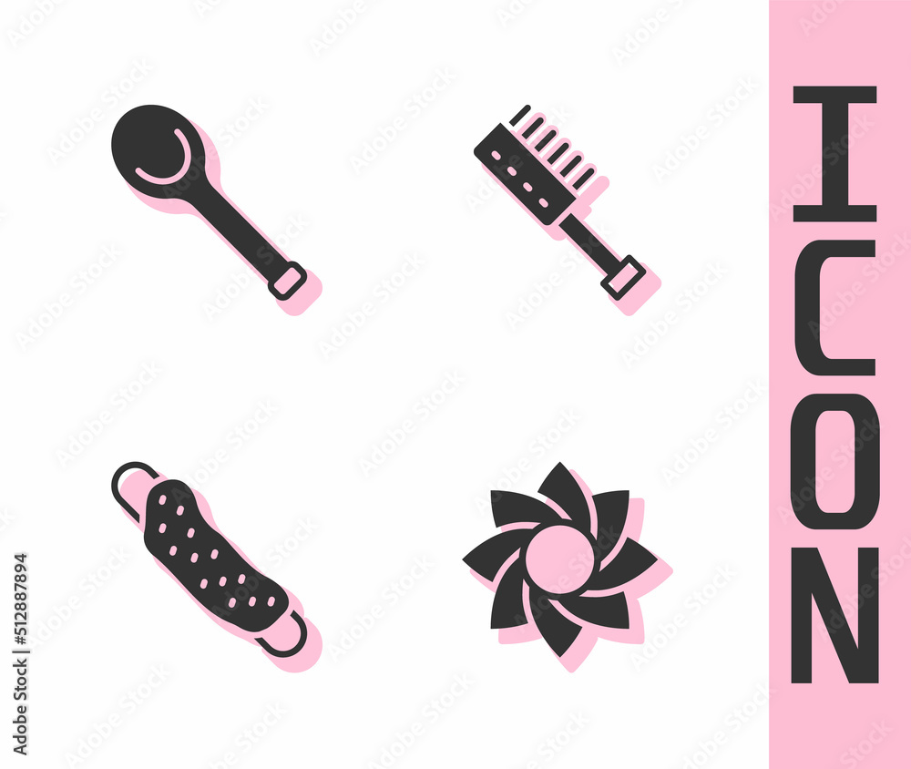 Set Flower，Sauna lade，Washboot and brush icon.Vvector（置花、桑拿勺、抹布和刷子图标。矢量）