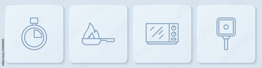 设置秒表、微波炉、煎锅和白色方形按钮。矢量