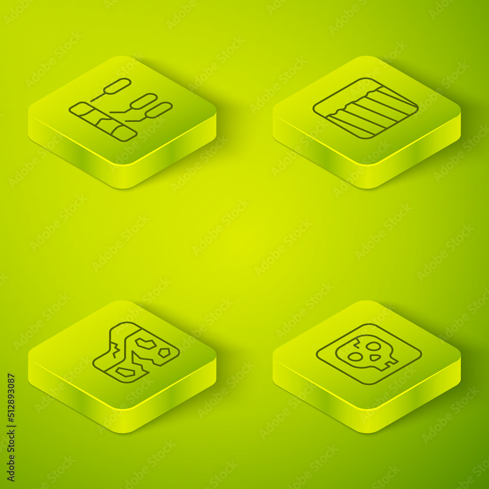 Set Isometric line Ground, Geological fault, Archeology and Soil analysis icon. Vector