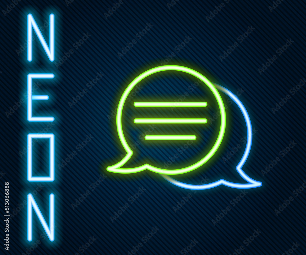 Glowing neon line Speech bubble chat icon isolated on black background. Message icon. Communication 