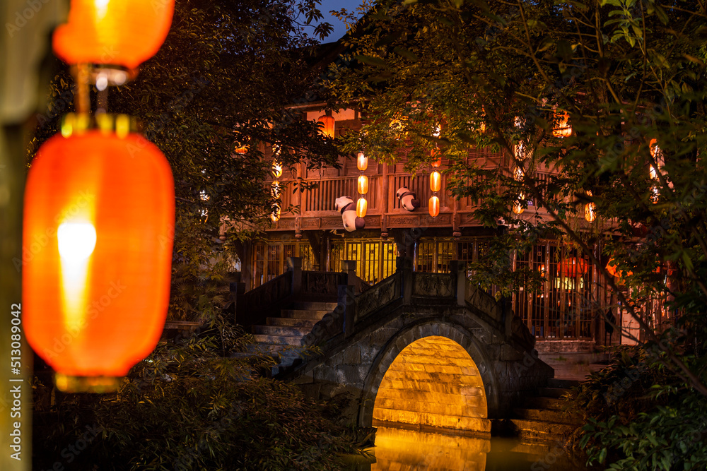 chinese new year and traditional building in Chengdu