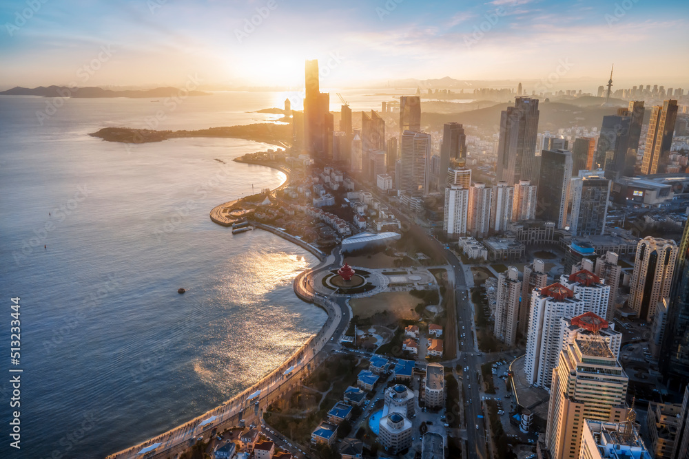 Qingdao Financial Center Building Landscape Skyline Aerial Photography