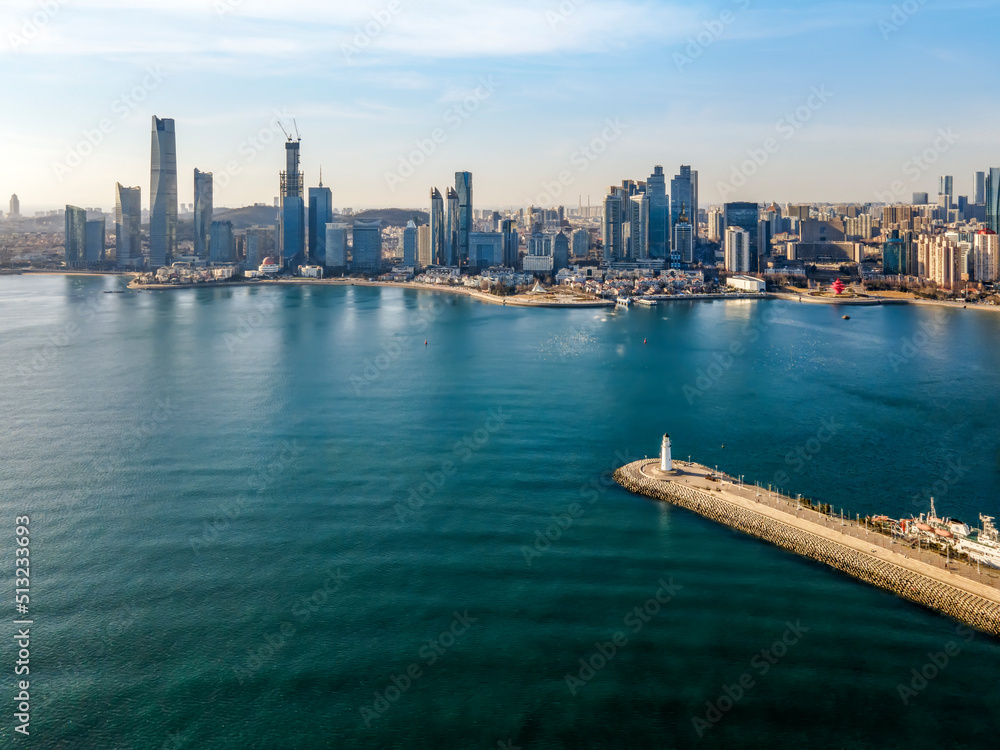 Qingdao Fushan Bay Financial Center Building Landscape Skyline Aerial Photography