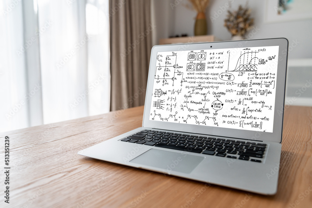 计算机屏幕上显示科学和教育概念的数学方程和时髦公式
