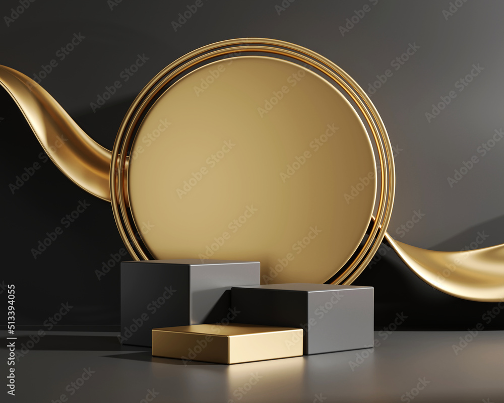 3D rendering abstract gold platform podium product presentation backdrop