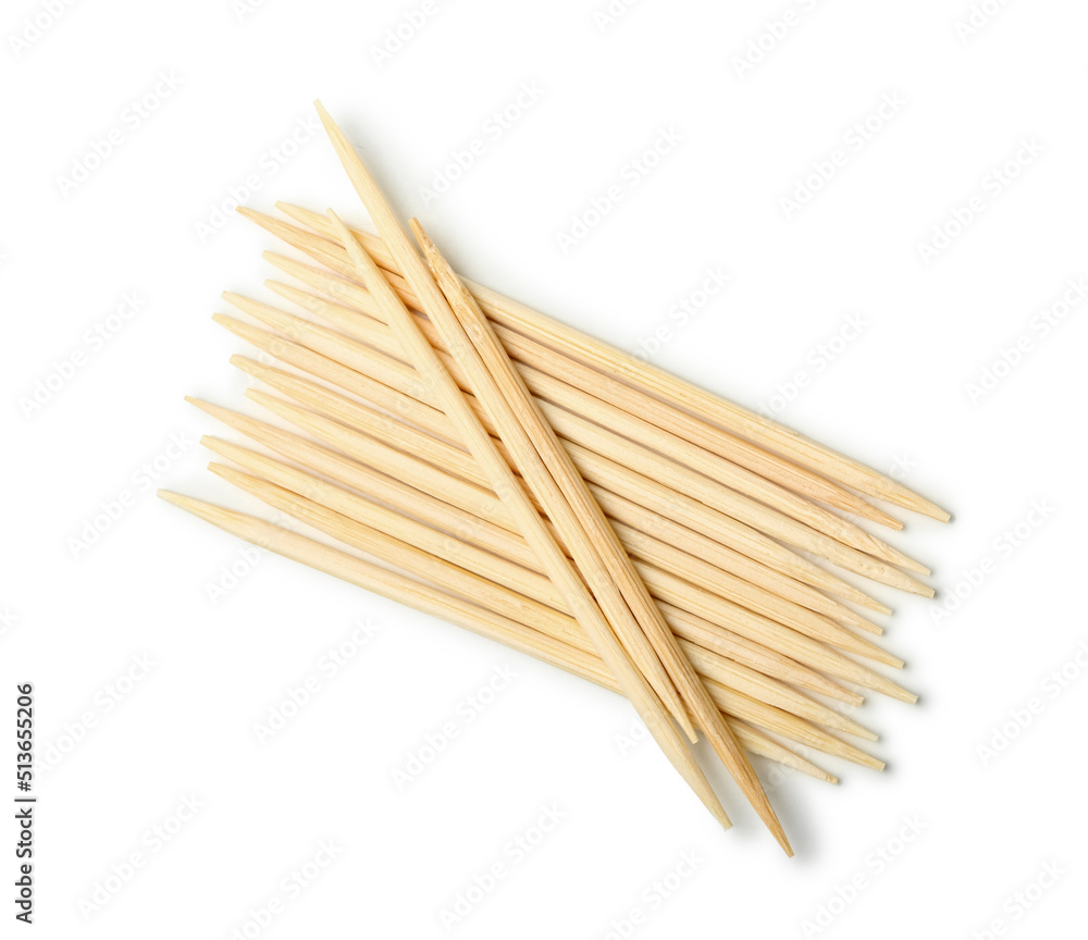 Bamboo toothpicks on white background