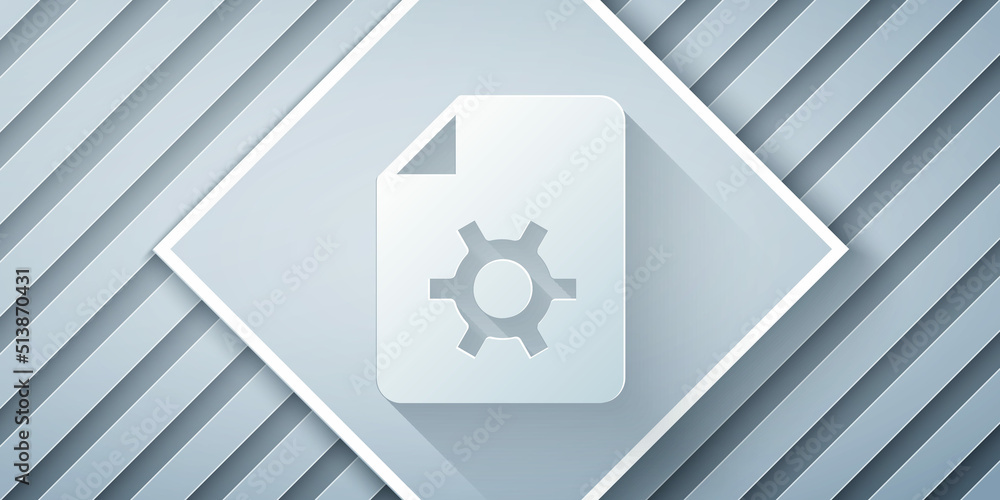 Paper cut Document settings with gears icon isolated on grey background. Software update, transfer p