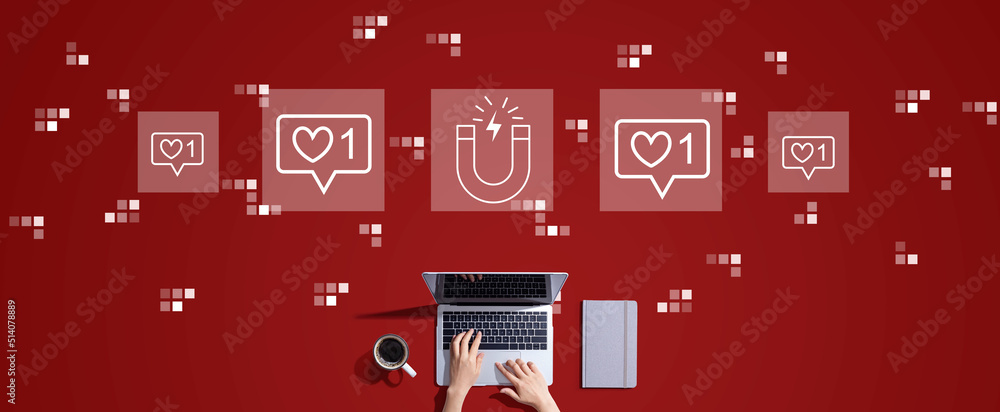 Get more likes concept with person working with a laptop