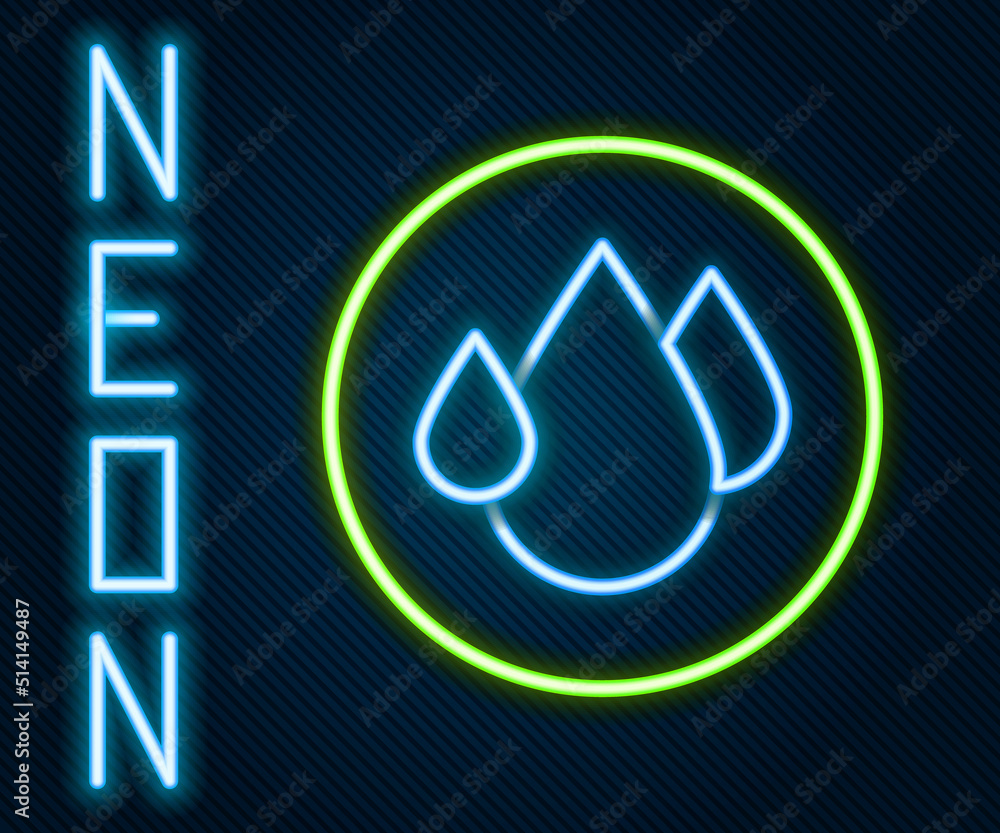 Glowing neon line Water drop icon isolated on black background. Colorful outline concept. Vector