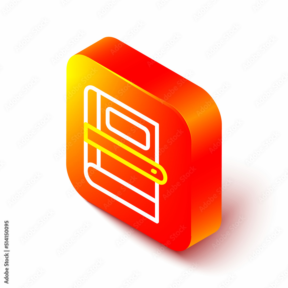 Isometric line Book icon isolated on white background. Orange square button. Vector