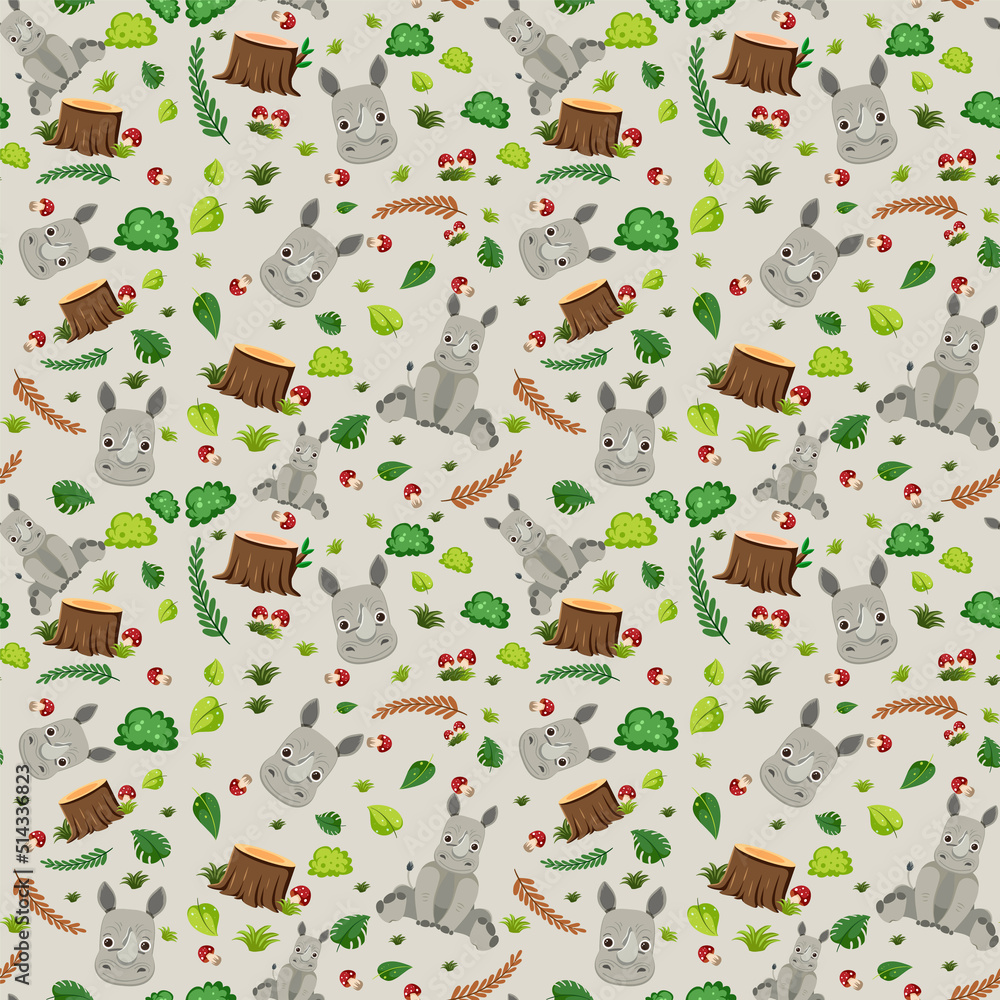 Cute rhinoceros seamless pattern