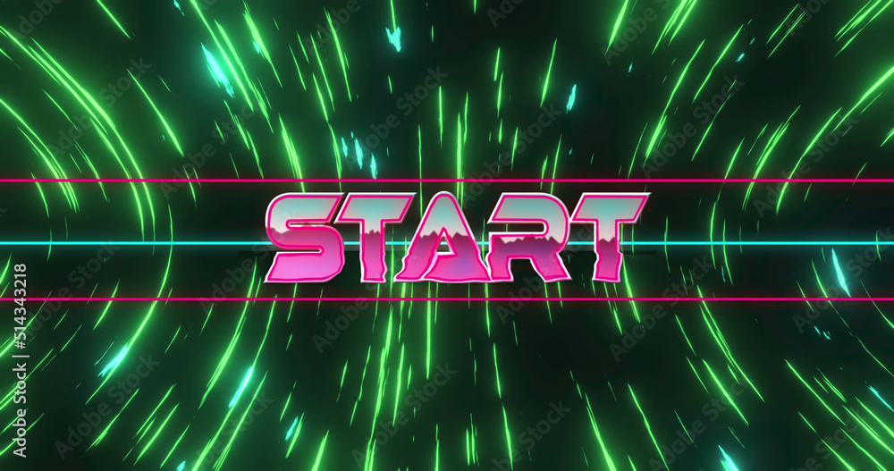 Image of start text over moving green light trails